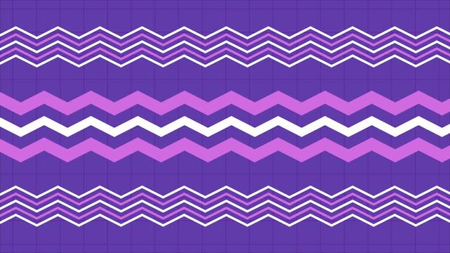 Zigzag patterns purple background with white and pink for vibrant designs. Ideal for fun and energetic graphic projects or backgrounds.