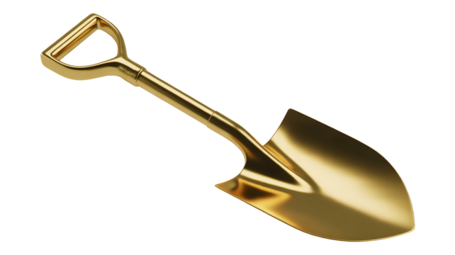 Stunning golden shovel perfect for groundbreaking ceremonies or premium tool promotions, conveys luxury, success, and new beginnings with a touch of elegance