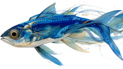 Vibrant Blue Fish with Detailed Artistic Design and Flowing Fins