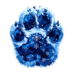 Majestic Frozen Paw Print with Snowflakes and Starry Sky in Vibrant Blue Hues