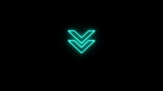 Direction down arrow icon animation glowing neon pink and blue color road information signal traffic arrow moving roadside swipe sign symbol on black background