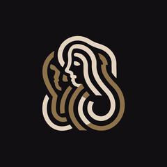 Naklejka premium Abstract illustration of three intertwined female silhouettes on black background