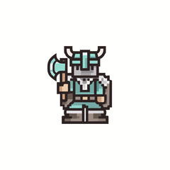 Fototapeta premium Pixelated viking warrior with axe illustration isolated on white background