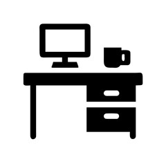 Work desk with computer and mug, office setup