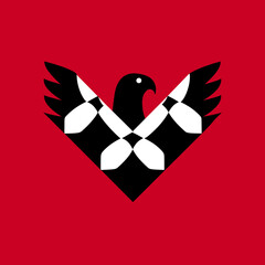 Abstract graphic design of eagle symbol on red background
