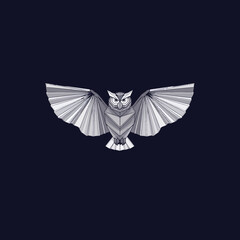 Geometric owl illustration with wings spread against a dark background