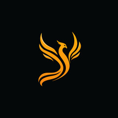 Abstract phoenix rising logo design against black background for various uses