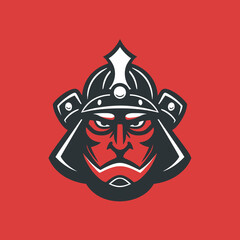 Stylized samurai helmet illustration on red background for graphic design