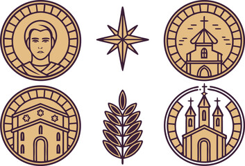 St Stephens Day Italy Illustration Set. Italy Religious Holiday Celebration Artwork. St Stephens Feast Italy Design Collection. Italian Christmas Season Artwork. St Stephens Day Commemoration