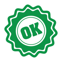 Green OK badge icon vector illustration of a quality seal isolated on white background