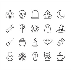 Halloween doodle line icon set.