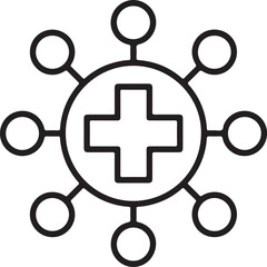Obraz premium Abstract medical network icon with a central cross and radiating connections