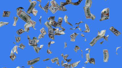 PNG 3d US Dollar Banknotes flying photo. Falling Money effect solid color background for Overlay.