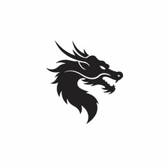 Minimalist Silhouette Dragon Head Illustration Tattoo Style Mythical Creature Design