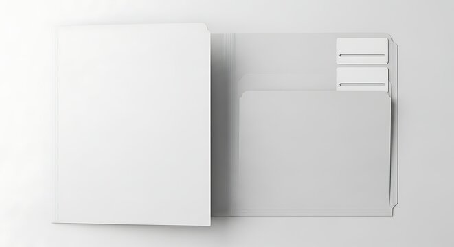 White file folder lies open on a white surface, showcasing organization and simplicity in a clean, minimalist style, perfect for business or office themes.