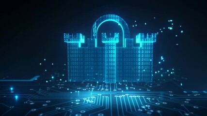 It is a three-dimensional visualization of a lock made of a binary code that consists of zeros and ones. - Powered by Adobe