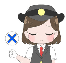 半袖の制服を着た女性駅員のかわいいイラスト