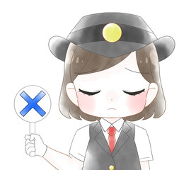 半袖の制服を着た女性駅員のかわいい水彩風イラスト