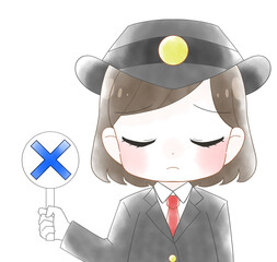 長袖の制服を着た女性駅員のかわいい水彩風イラスト