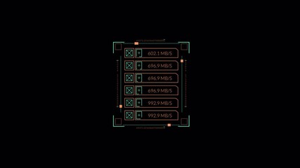 Futuristic Data Transfer Interface with Speed Indicators on Black Background - Powered by Adobe