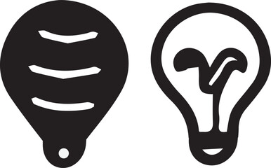 Modern bulb and map pin symbols minimalist black white design