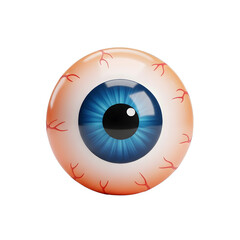Cartoon Eyeball with Veins, Blue Iris, Isolated on Black