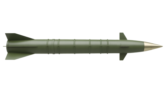 Powerful military missile with sleek design and golden tip, ready for strategic deployment and defense operations