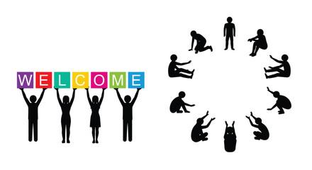 People holding welcome letters in a circle illustrating unity and inclusion