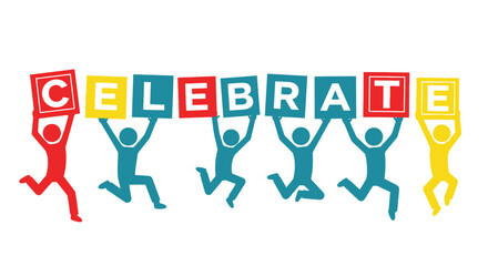 People lifting colorful blocks spelling celebrate a vibrant teamwork illustration