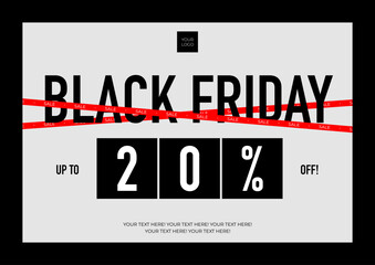 Black Friday Sale Banner Template with Red Discount Bar and 20 Percent Off Typography