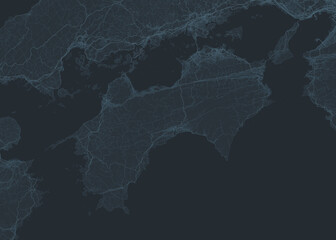 日本の四国地方のデジタルネットワーク風イラスト