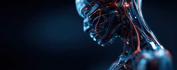 Vein Vascular Visual concept. Futuristic humanoid with visible circuitry and glowing elements.