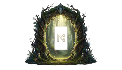 fantasy door frame in woods with centre png white background isolated on white background