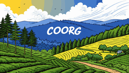 Coorg Landscape with Coffee Plantations and Traditional Kodava Culture &ndash; Karnataka Tourism Heritage Image for Travel and Design Use