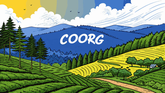 Coorg Landscape with Coffee Plantations and Traditional Kodava Culture &ndash; Karnataka Tourism Heritage Image for Travel and Design Use