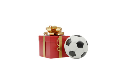 gift box and soccer football on white background isolated on white background
