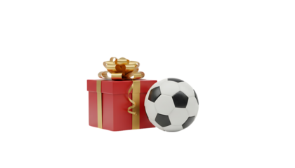 gift box and soccer football on white background isolated on white background