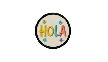 hola embroidered patch badge on isolated white background png generative ai isolated on white background