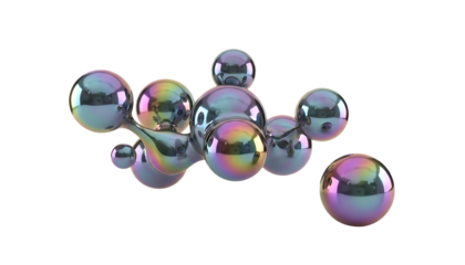 iridescent chrome 3d shiny metallic metaball sphere objects on white background isolated on white background