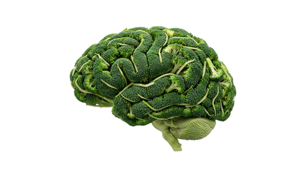 human brain cortex made from broccoli vegetable white background isolated on white background