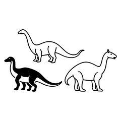 Three stylized dinosaur illustrations in black and white on a white background © Gobindo