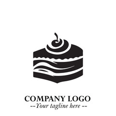 Delicious Cake Icon Symbol in Black on White Background with Sweet Minimalist Modern Design