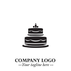 Delicious Cake Icon Symbol in Black on White Background with Sweet Minimalist Modern Design