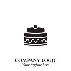 Delicious Cake Icon Symbol in Black on White Background with Sweet Minimalist Modern Design