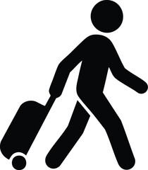 Vector illustration of a black silhouette of a man with a shovel, figure of a person