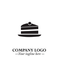 Delicious Cake Icon Symbol in Black on White Background with Sweet Minimalist Modern Design