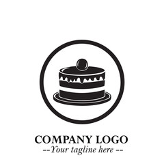 Delicious Cake Icon Symbol in Black on White Background with Sweet Minimalist Modern Design