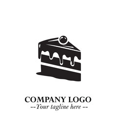 Delicious Cake Icon Symbol in Black on White Background with Sweet Minimalist Modern Design