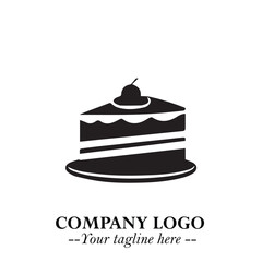 Delicious Cake Icon Symbol in Black on White Background with Sweet Minimalist Modern Design