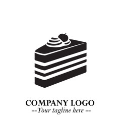 Delicious Cake Icon Symbol in Black on White Background with Sweet Minimalist Modern Design